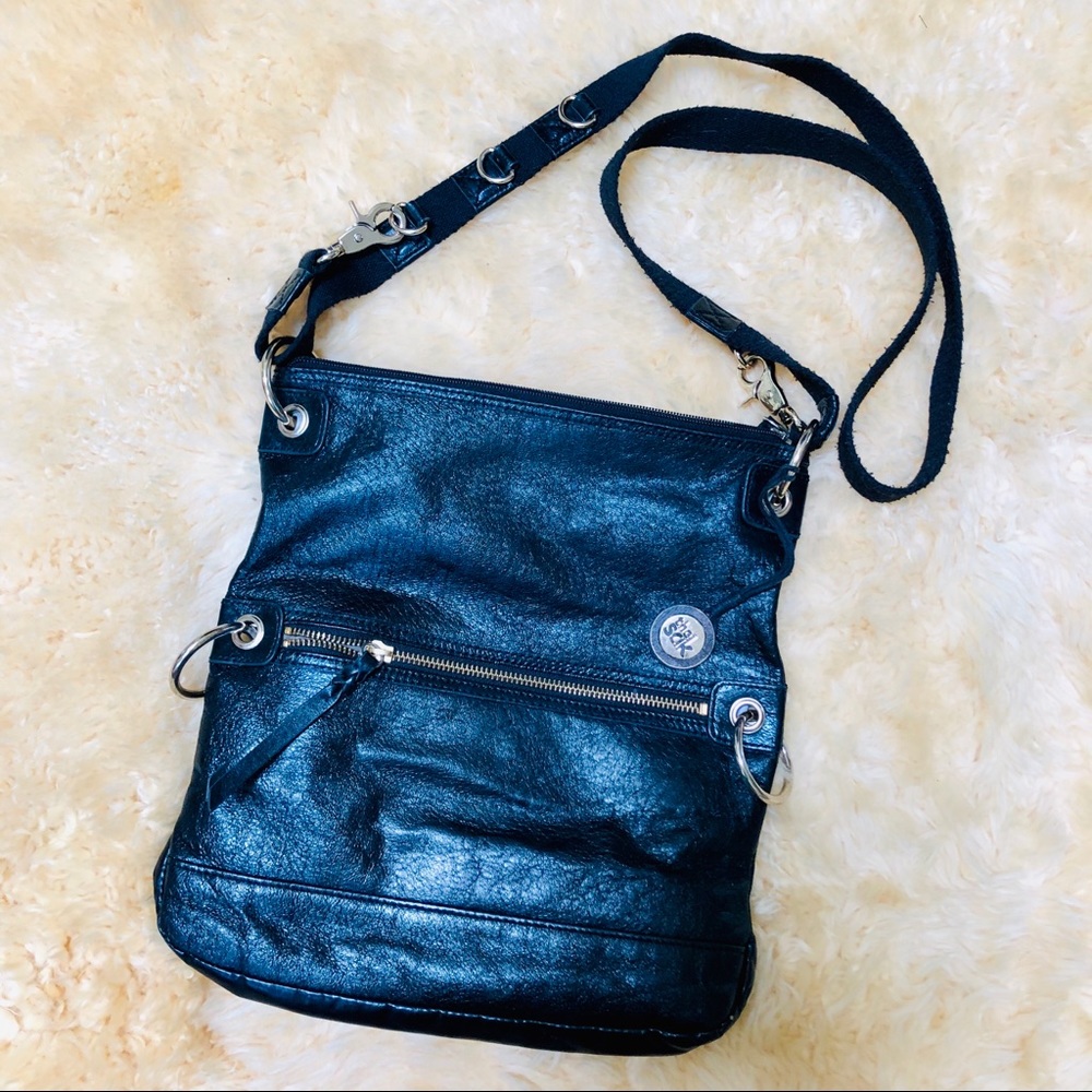 The Sak black leather cross body bag handbag purse classic versatile style